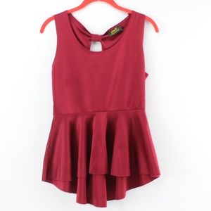 Flair Burgundy Bow Back Sleeveless Peplum Top